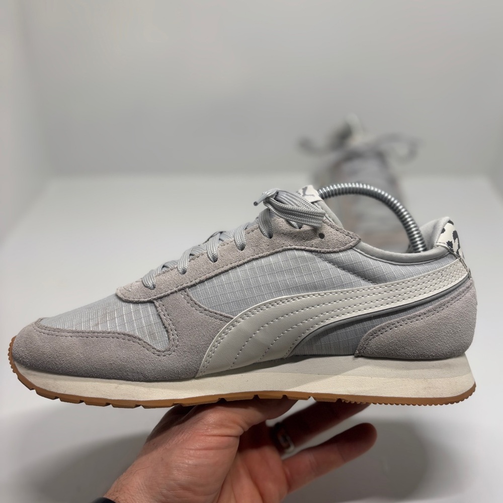 Puma Retro Runner Sneakers Womens 8.5 Gray Suede Nylon Gum Sole Leopard Heel - Picture 6 of 13